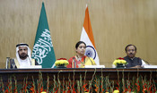 NEW DELHI, DEC 5 (UNI):- Union Minister for Women and Child Development and Minority Affairs, Smriti Irani, the Minister of State for External Affairs and Parliamentary Affairs, V. Muraleedharan and Saudi Arabia’s Minister for Hajj and Umrah (Dr. Tawfiq Al-Rabiah) interacting with media on Hajj Yatra, in New Delhi on Tuesday.UNI PHOTO-105U NEW DELHI, DEC 5 (UNI):- Union Minister for Women and Child Development and Minority Affairs, Smriti Irani, the Minister of State for External Affairs and Parliamentary Affairs, V. Muraleedharan and Saudi Arabia’s Minister for Hajj and Umrah (Dr. Tawfiq Al-Rabiah) interacting with media on Hajj Yatra, in New Delhi on Tuesday.UNI PHOTO-105U