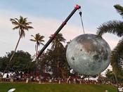 THUIRUVANANTHAPURAM, DEC 5 (UNI);-The ‘Museum of the Moon’ installation ,a breathtaking display of the lunar model created by British artist Luke Jerram,dew an awe-struck crow at kankakunnu Palace, in Thiruvananthapuram on Tuseday.UNI PHOTO-117U THUIRUVANANTHAPURAM, DEC 5 (UNI);-The ‘Museum of the Moon’ installation ,a breathtaking display of the lunar model created by British artist Luke Jerram,dew an awe-struck crow at kankakunnu Palace, in Thiruvananthapuram on Tuseday.UNI PHOTO-117U