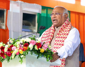 GUWAHATI, JULY 16 (UNI) :- Congress President Mallikarjun Kharge addresess a Congress workers Meeting at Chaygaon, Guwahati on Wednesday. UNI PHOTO - 112U GUWAHATI, JULY 16 (UNI) :- Congress President Mallikarjun Kharge addresess a Congress workers Meeting at Chaygaon, Guwahati on Wednesday. UNI PHOTO - 112U