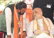 SITAMARHI, AUG 08 (UNI): Union Home Minister Amit Shah in conversation with Bihar Deputy Chief Minister Samrat Choudhary during the foundation stone laying ceremony of Sita Prakatya Sthal Punaura Dham, in Sitamarhi on Friday. UNI Photo N41U SITAMARHI, AUG 08 (UNI): Union Home Minister Amit Shah in conversation with Bihar Deputy Chief Minister Samrat Choudhary during the foundation stone laying ceremony of Sita Prakatya Sthal Punaura Dham, in Sitamarhi on Friday. UNI Photo N41U