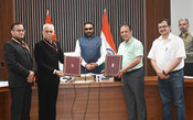 NEW DELHI, 15 JUL (UNI):- Minister of State (Independent Charge) for Ayush and Health and Family Welfare, Prataprao Jadhav witnessing the exchange of the signed Memorandum of Understanding (MoU) between the Ministry of Ayush and the University of Delhi to strengthen collaboration in the fields of Ayurveda, medicinal plants, research and academic exchange, in New Delhi on Wednesday. UNI PHOTO-86U